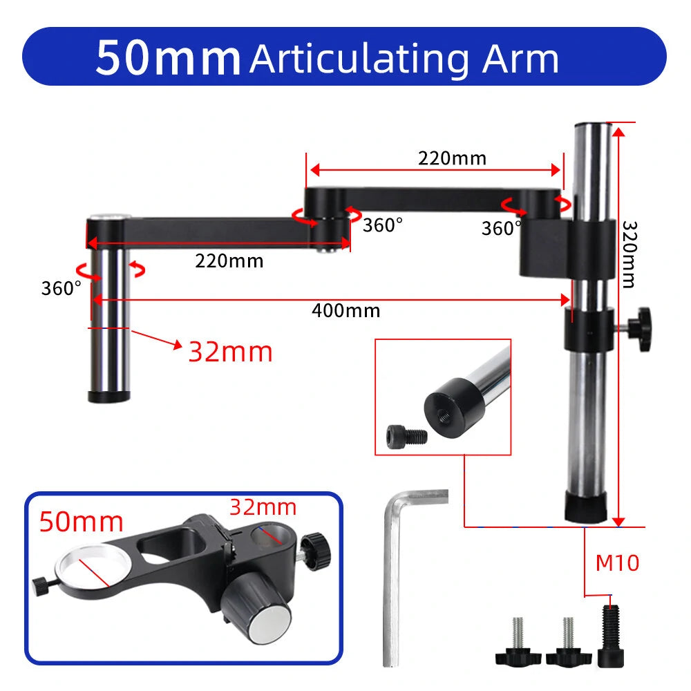 Articulating Arm Clamp Microscope Bracket with 76mm & 50mm Focusing Holder for Stereo Microscope & Monocular Lens Camera