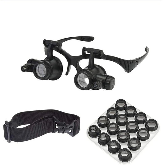 Adjustable Head-Mounted Magnifier with 2.5X to 25X Zoom for Jewelers and Watch Repair