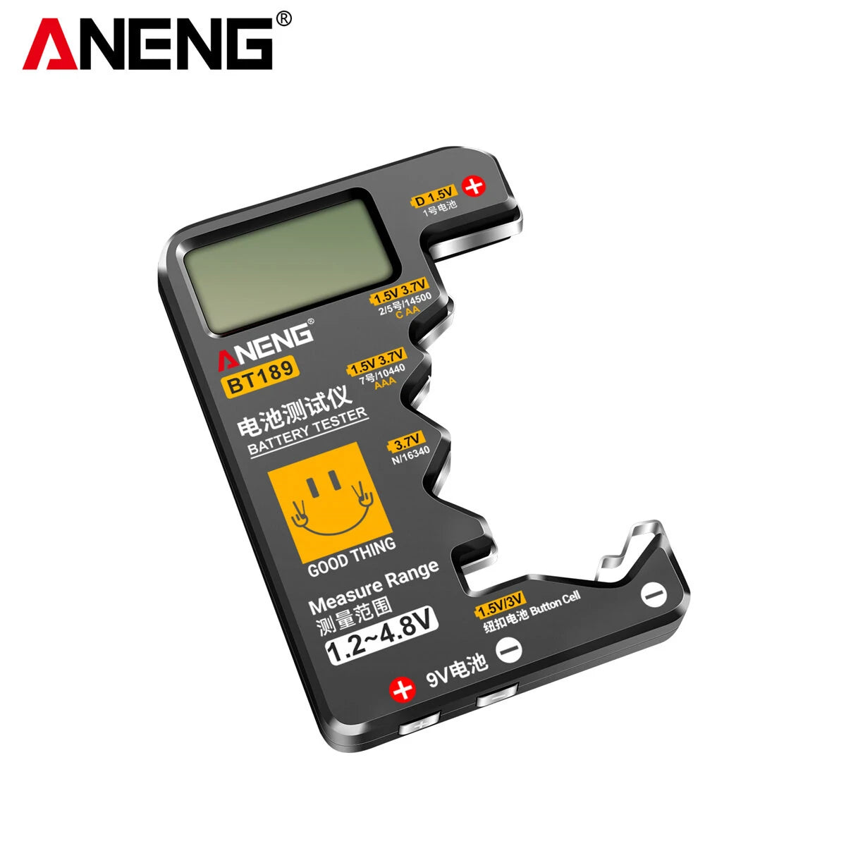 ANENG BT189 Digital Battery Tester - LCD Display for AA, AAA, 9V, 1.5V, 3V Button Cells - Capacity Checker & Load Analyzer