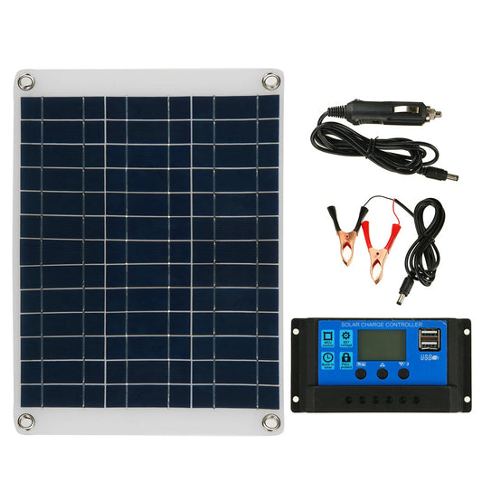 Portable 20W Polycrystalline Solar Panel Kit - 12V/5V Battery Charger for Car, Boat, Van