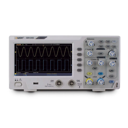 OWON SDS1202 200MHz Digital Oscilloscope - 1GS/s, 7-inch LCD, USB Compatible, High Accuracy, Ideal for Lab Analysis