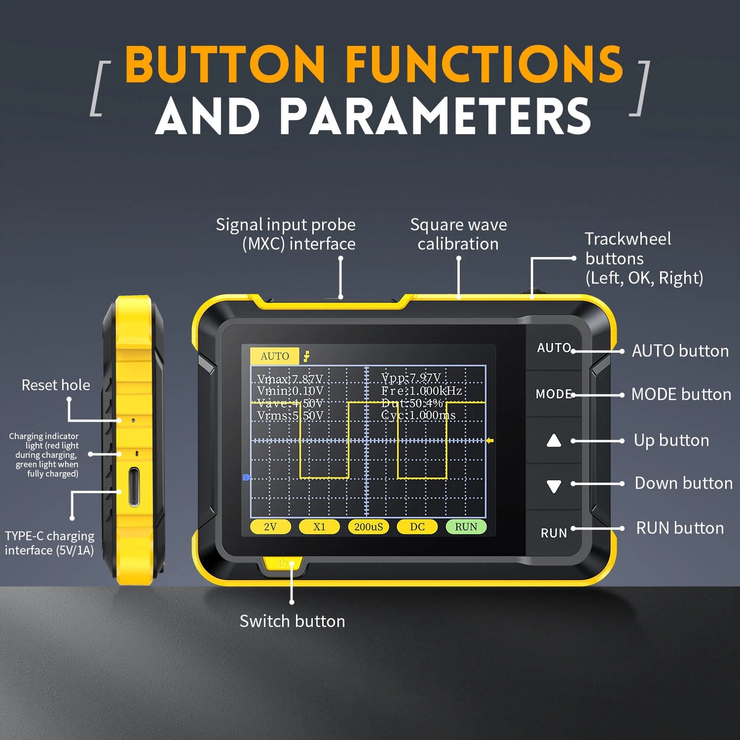 FNIRSI DSO152 2.5MSa/s Mini Handheld Digital Oscilloscope 200KHz Bandwidth with PWM Output