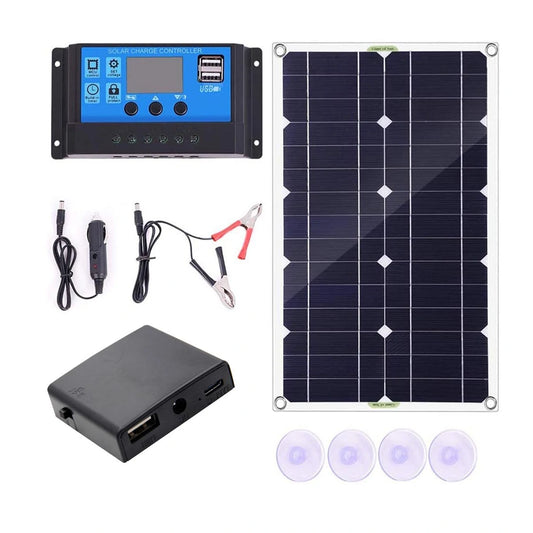 Dual USB Solar Panel Charger 100W/50W with Battery Clips for Motorhome, Boats, and Car