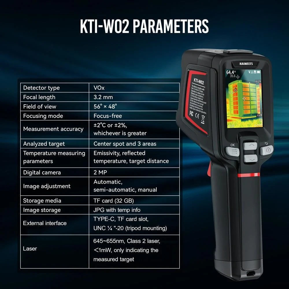KAIWEETS KTI-W02 Thermal Imaging Camera - 256x192 | IP68 Waterproof | 4 Modes | 6 Color Palettes | 16-Hour Battery | 32GB Memory
