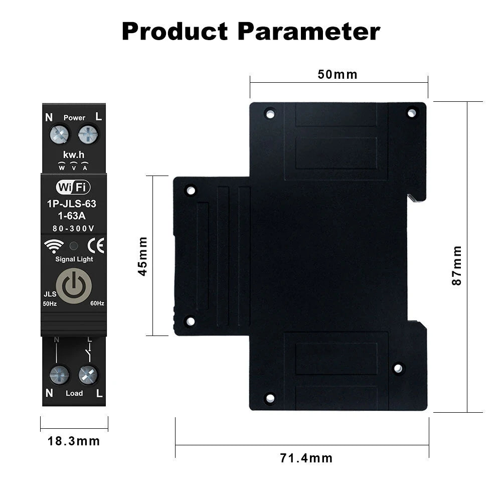 Smart WiFi Circuit Breaker 1P 63A with Energy Monitoring, Alexa & Google Assistant Compatibility, Remote Control