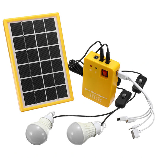 5V Solar Panel Generator Kit with USB Charger & 3 LED Bulbs for Home Lighting