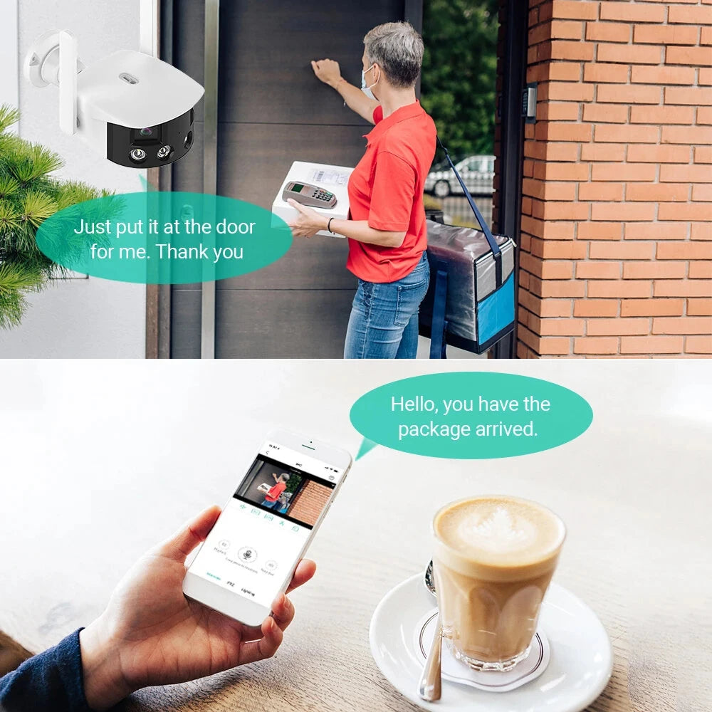 2K 4MP Dual Lens Panoramic WiFi Camera 180° Wide Angle AI Detection Night Vision Two-way Audio Waterproof IP Camera EU Plug