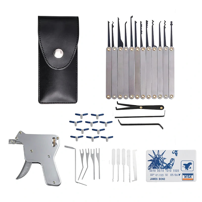 37-Piece Stainless Steel Unlocking Tool Set with Portable Card Gun