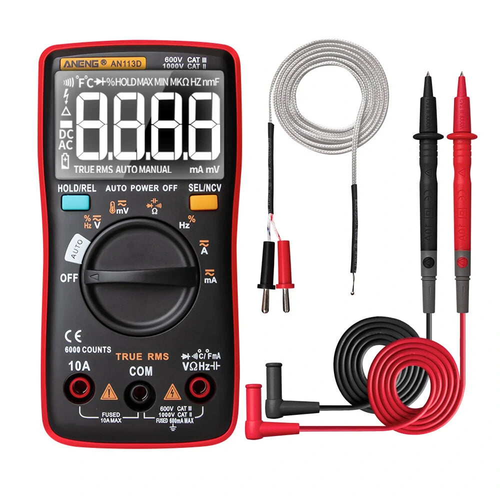 ANENG AN113D Smart True-RMS Digital Multimeter 6000 Counts - Resistance, Diode, Continuity, Temperature, AC/DC Voltage & Current Tester - Upgraded from AN8002