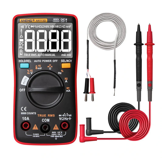 ANENG AN113D Smart True-RMS Digital Multimeter 6000 Counts - Resistance, Diode, Continuity, Temperature, AC/DC Voltage & Current Tester - Upgraded from AN8002