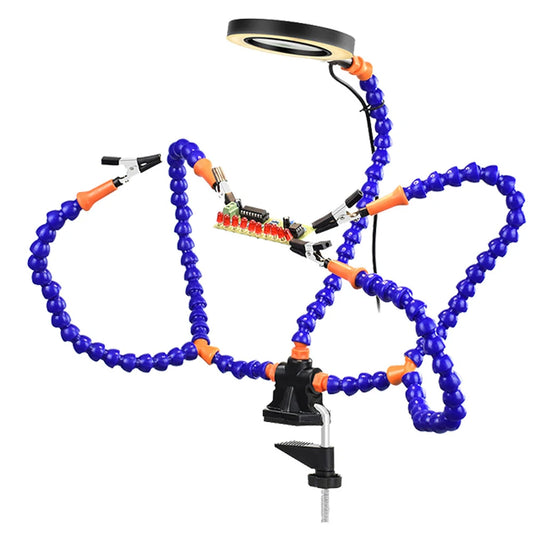 360° Rotatable Soldering Station with Anti-Scratch Alligator Clips, 3 Flexible Arms & Stable Base for Electronics & Crafts