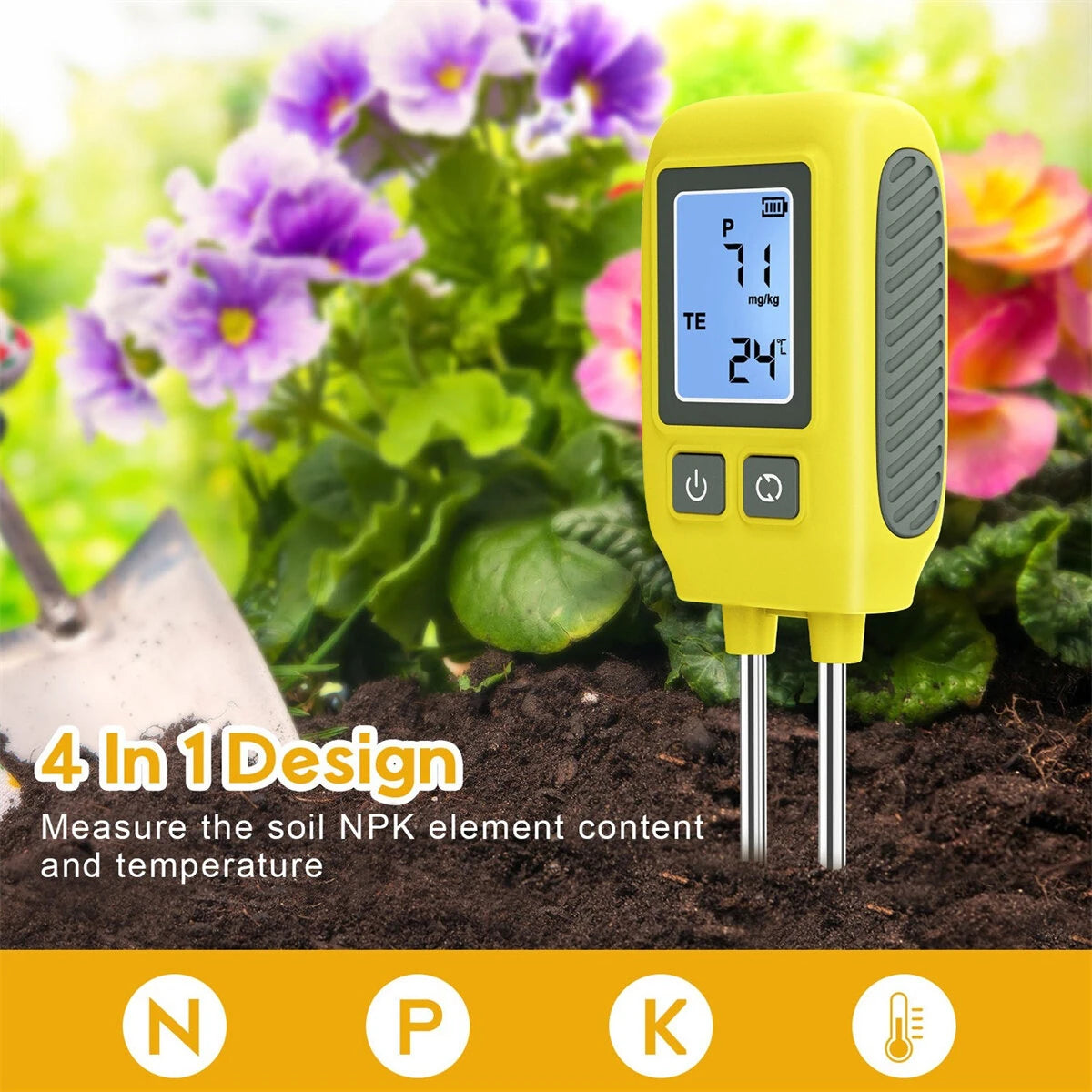 4-in-1 Digital Soil Tester: NPK, LCD Screen, -10℃ to 80℃ Temperature, High Accuracy Stainless Steel Probe for Gardens, Lawns, Greenhouses