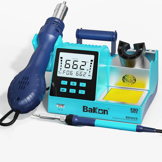 2-In-1 Soldering & Hot Air Rework Station BK602S 90W EU Plug - Integrated LCD, Auto Sleep, PID Control, ESD Safe for Precision Soldering & Desoldering