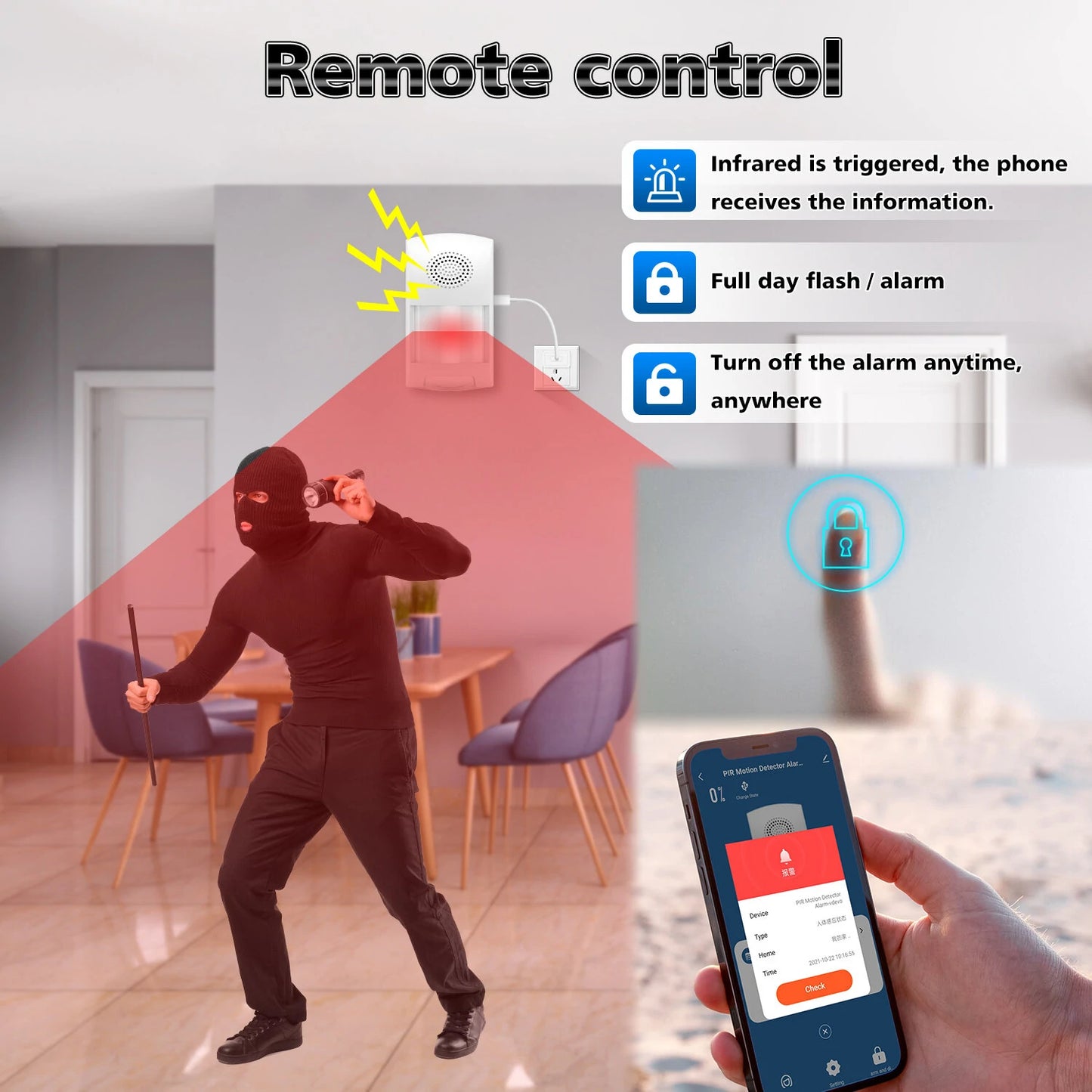 Tuya WiFi PIR Motion Sensor Alarm, Smart Security Detector Compatible with Alexa