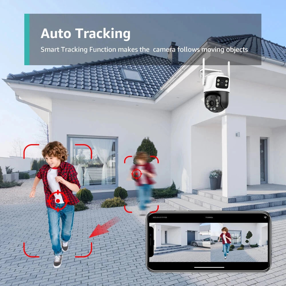 6MP Dual Lens PTZ Outdoor Wifi Dome Camera with Human Detection & Color Night Vision - ICSEE App, EU Plug