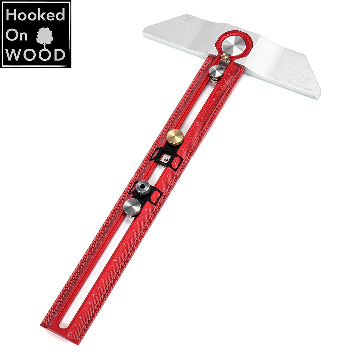 400mm Aluminum Alloy T-Square Ruler - Hooked Wood Marking Gauge & Hole Positioning Tool, HONGDUI MT-2465 PRO