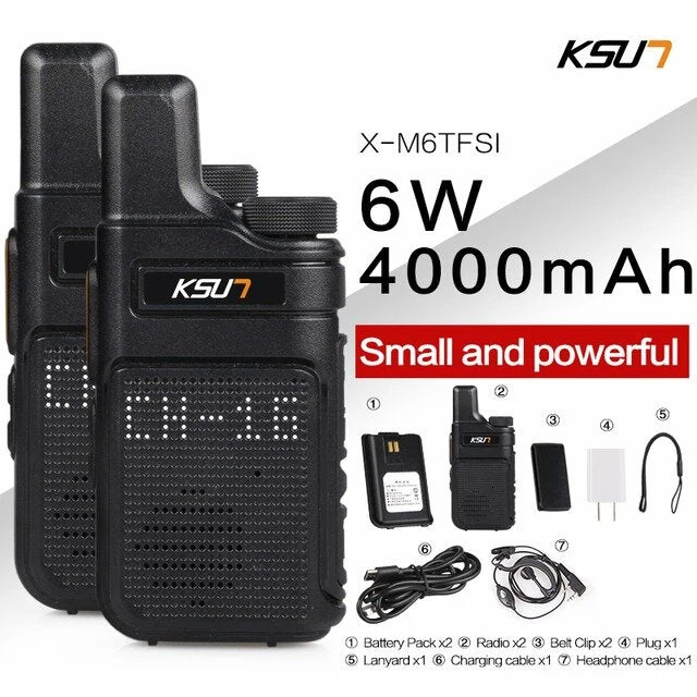 2-Pack KSUN X-M6 6W Mini Walkie Talkie UHF 400-480 MHz PMR446 Transceiver with Internal Antenna