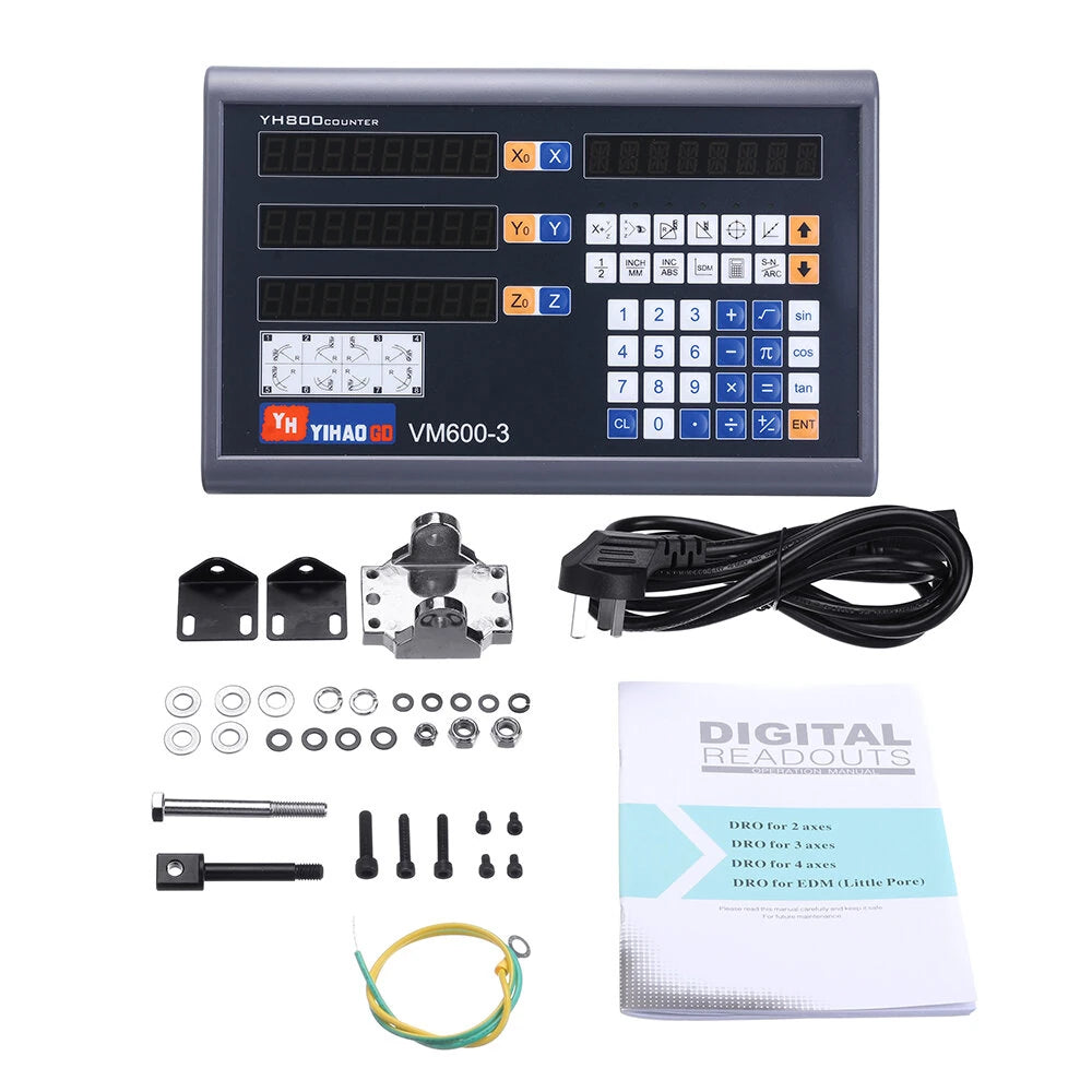 YIHAOGD YH CNC Milling DRO Display with 2/3 Axis Grating, TTL Linear Scale Encoders 50-1100mm for Lathe Tools