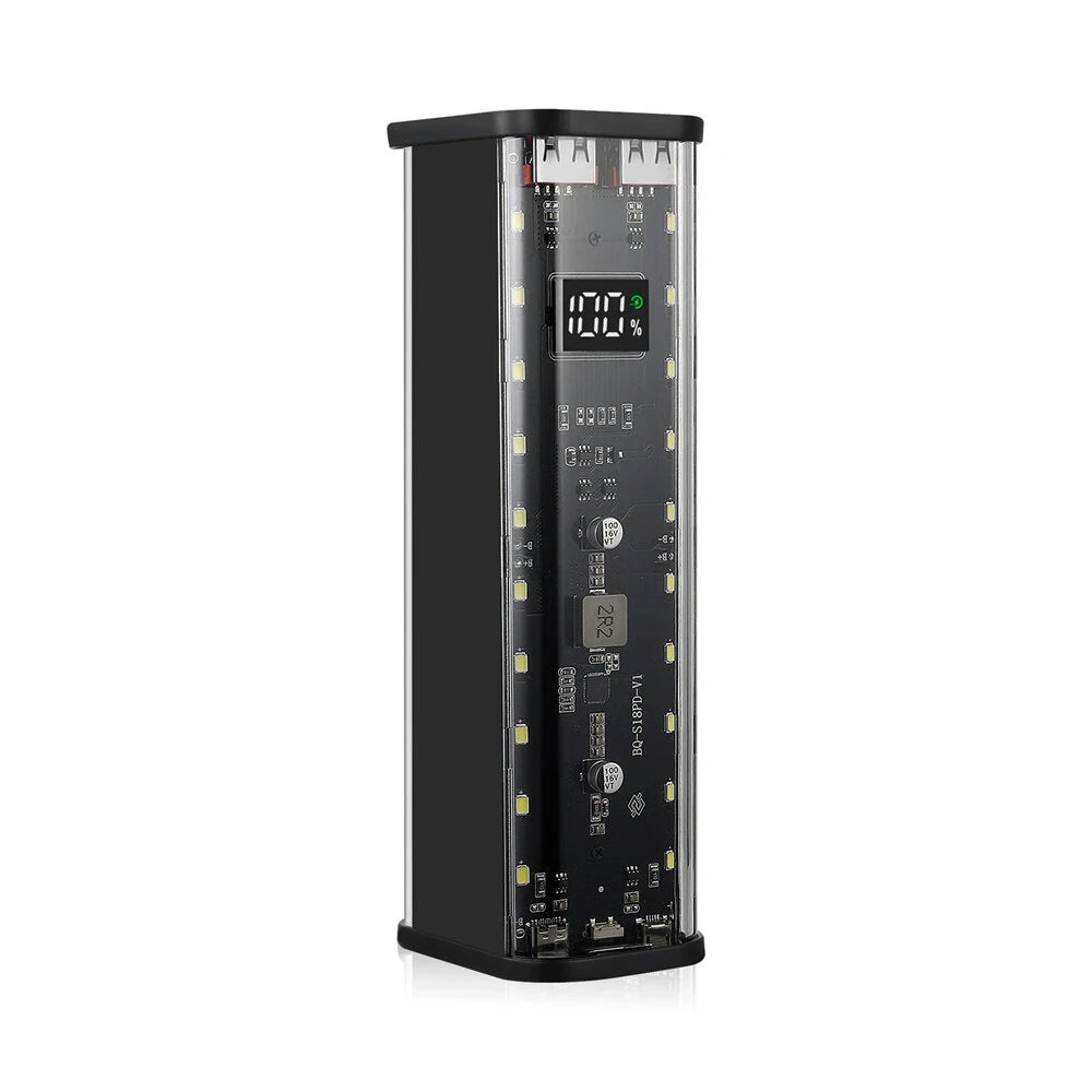 DIY 8x18650 Transparent Power Bank Case - 22.5W PD, LED Screen, High-Capacity Portable Charger for Huawei/Xiaomi