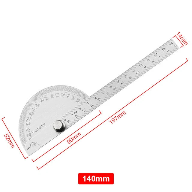 Stainless Steel 180° Protractor Angle Finder Goniometer Woodworking Rotary Measuring Ruler Tools