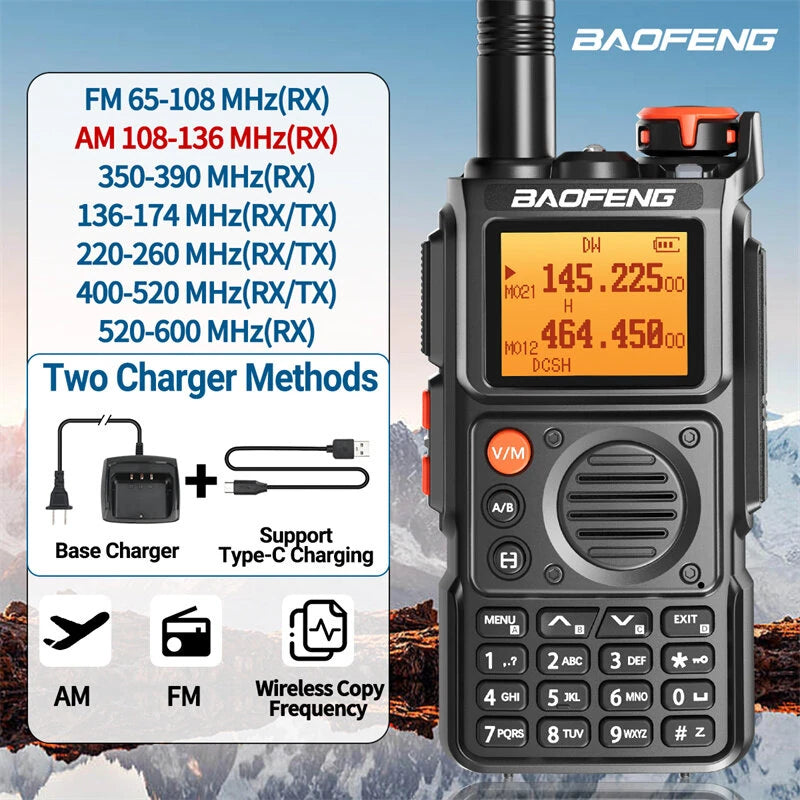 Baofeng UV-K6 Air Band Walkie Talkie, Six-Band, 999 Channel, Wireless Frequency Copy, Portable Ham Radio, FM Transceiver, DTMF, Type-C Rechargeable, NOAA Two-Way Radio with Earphone & LED Flashlight