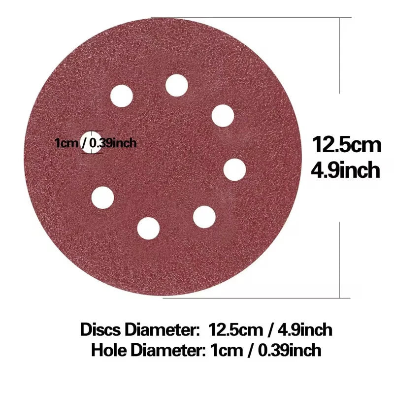 5-Inch 8-Hole Hook & Loop Sanding Discs, 125mm Sandpaper for Wood & Metal Polishing, Multi-Grit #60-600