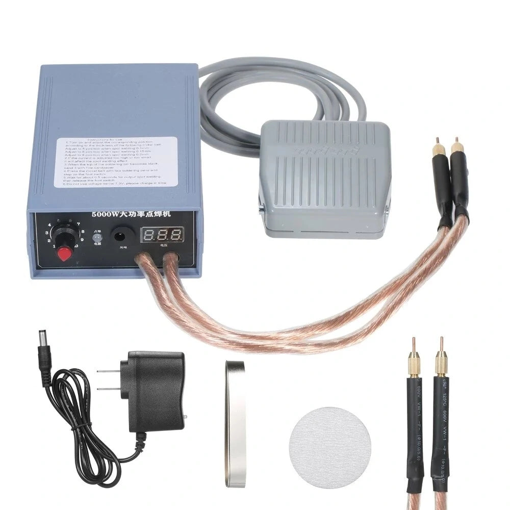 Excellway 5000W Handheld Spot Welder for 18650 Batteries, High Power Adjustable Welding Machine for Nickel Strips (0.1-0.25mm) 0-800A