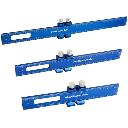 Aluminum Woodworking Ruler Set - T-Type Scribing with Slide Stop (3PCS)