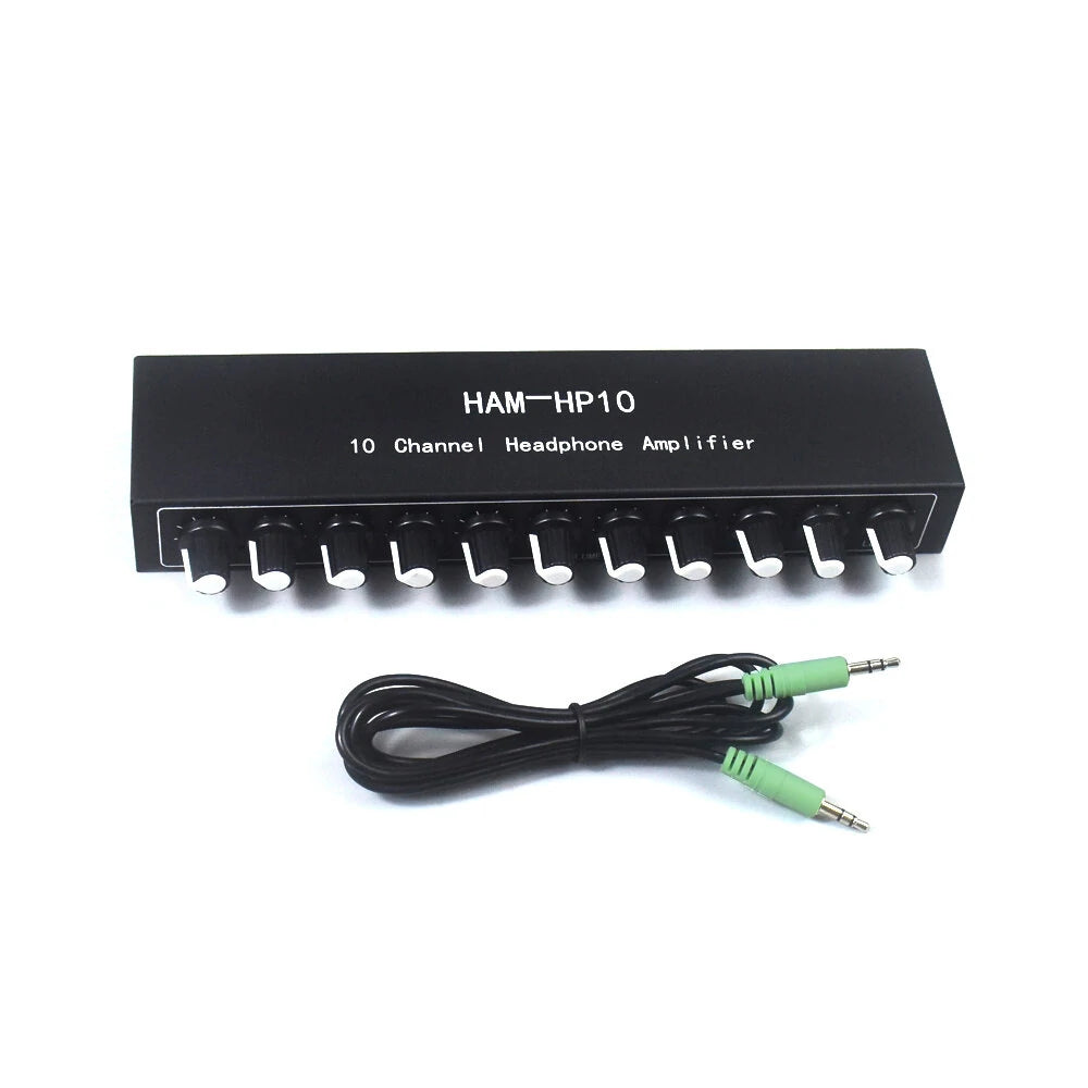 10-Channel Stereo Headphone Amplifier - HAM-HP10 with 12dB Gain, NJM4556A, 3.5mm Jack, DC 12-24V, Volume Control