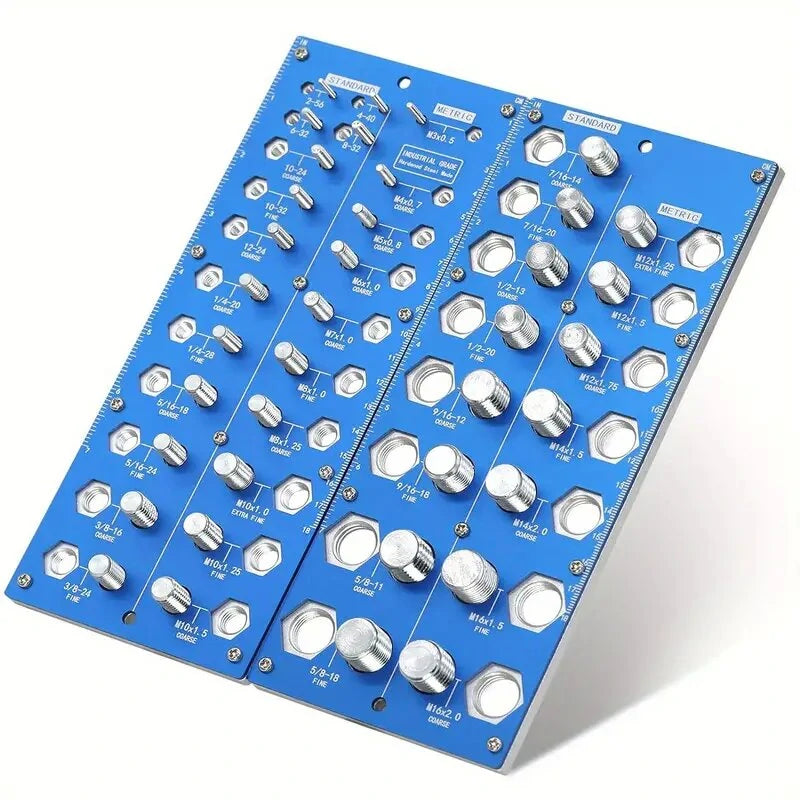 Metal Nut & Bolt Thread Checker Set - 21 SAE & 17 Metric Sizes for Easy Sorting & Identification