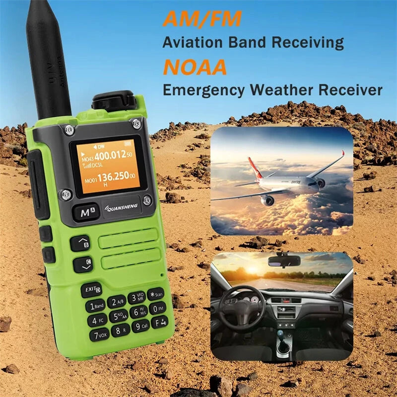 Quansheng UV-K6 5W Green Walkie Talkie Air Band FM VHF/UHF 50-600MHz Two-Way Radio