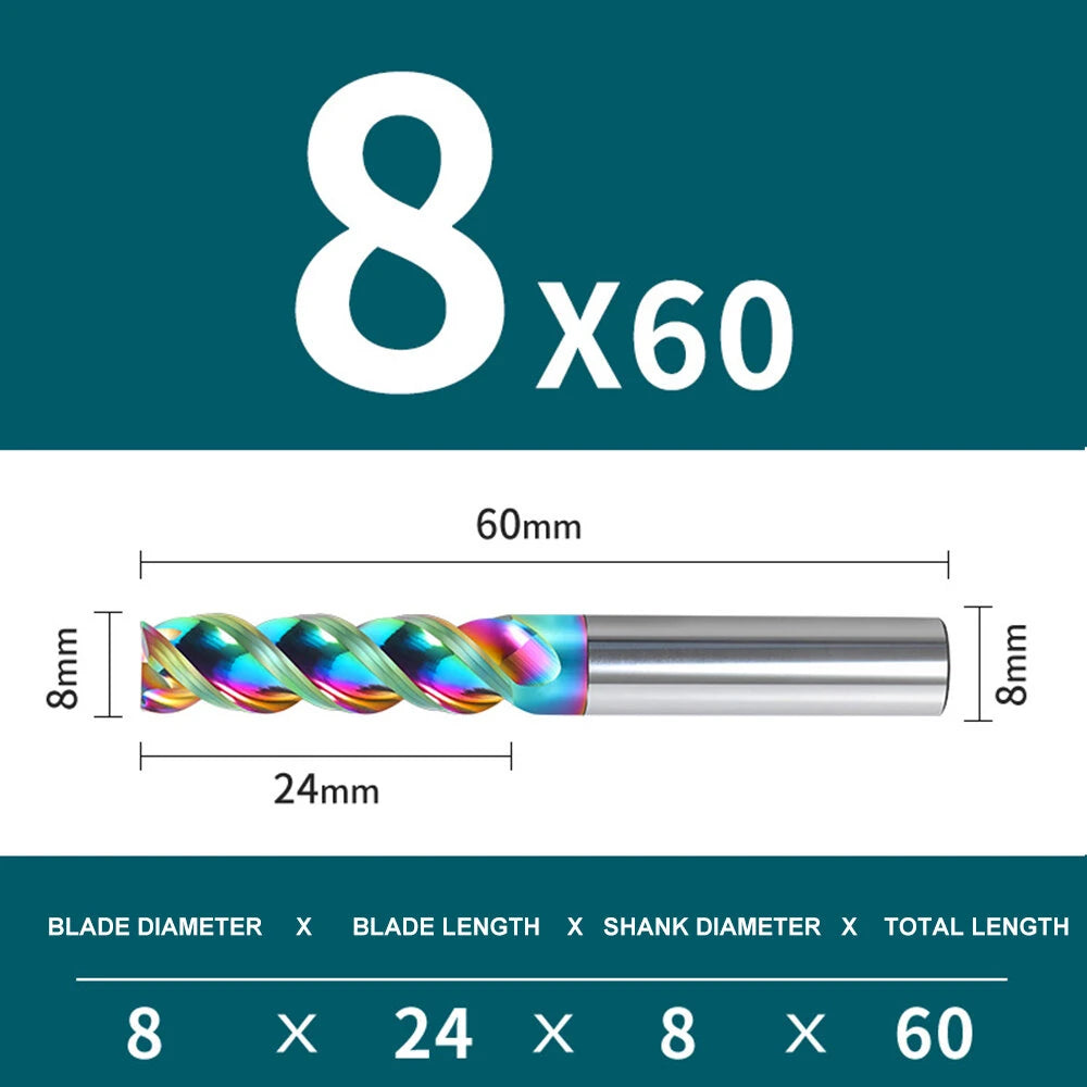 CNC Router Bit - Tungsten Carbide, 3 Flutes, 4mm/8mm/10mm Shank & Cutting Diameter, 12mm/24mm/30mm Length End Mill