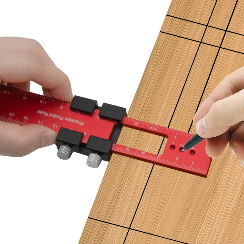 Aluminum Precision Layout Ruler with T-Track Stops - Inch/Metric Scale Woodworking Tool