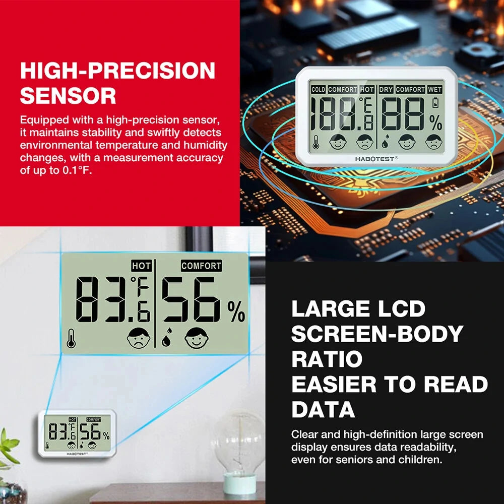 HABOTEST HT681 Digital Thermometer Hygrometer Set - 2 Pack LCD Weather Station for Living Room Temperature & Humidity Monitoring