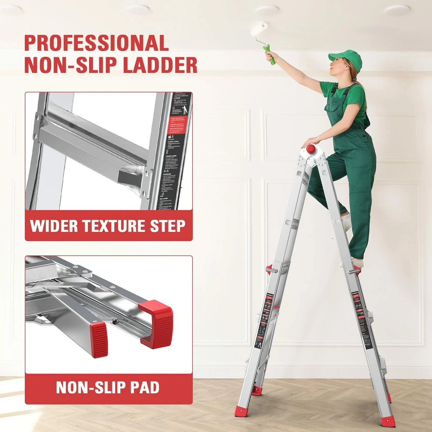 Ecomax 13 ft Aluminum Telescoping Ladder, 300 lbs Capacity, Non-Slip Folding Extension Ladder, Multi-Position Step Ladder, Silver