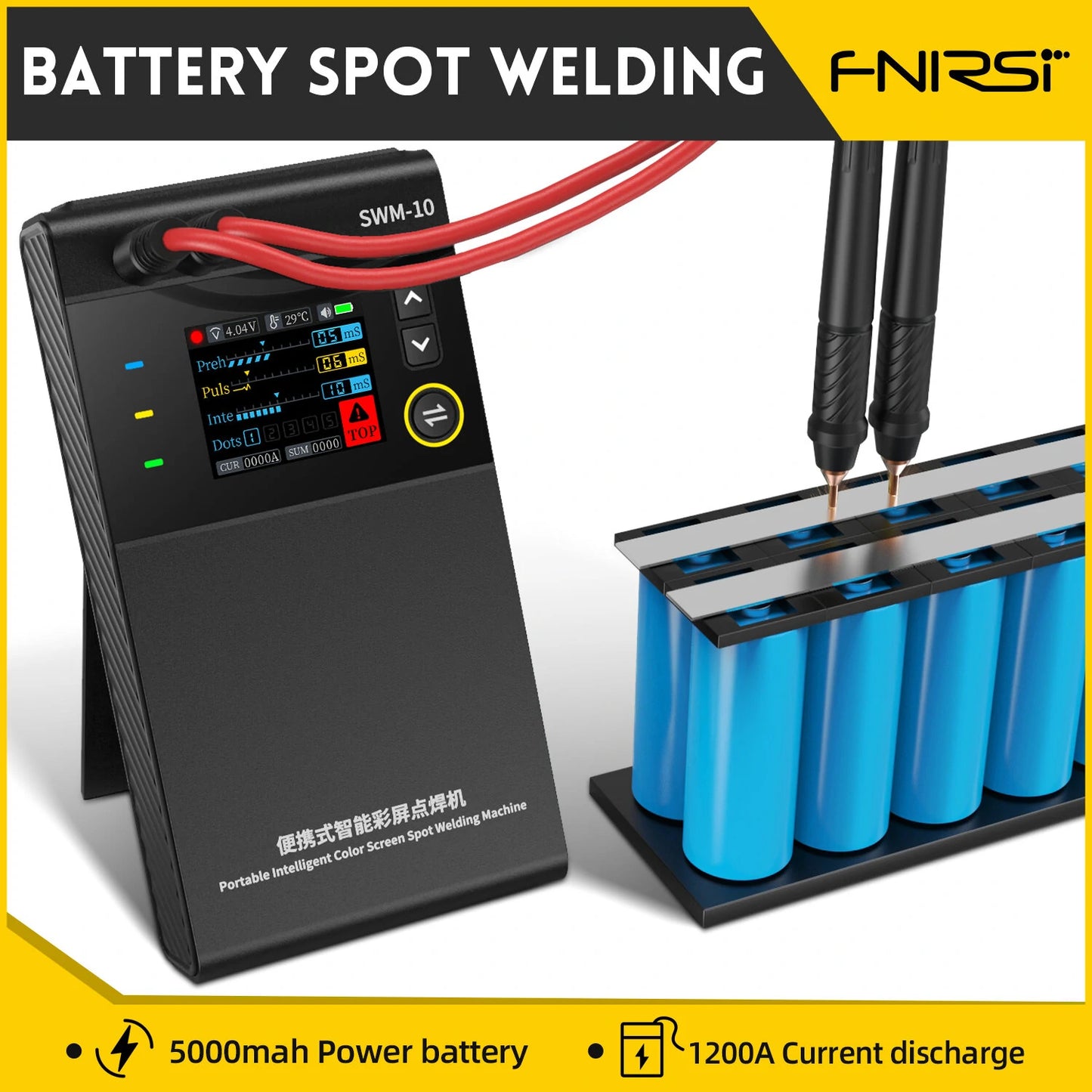 FNIRSI SWM-10 Mini Spot Welder, 4 Gears Adjustable, Double Pulse Welding Machine for 18650 Battery Pack with Built-in 5000mAh Battery