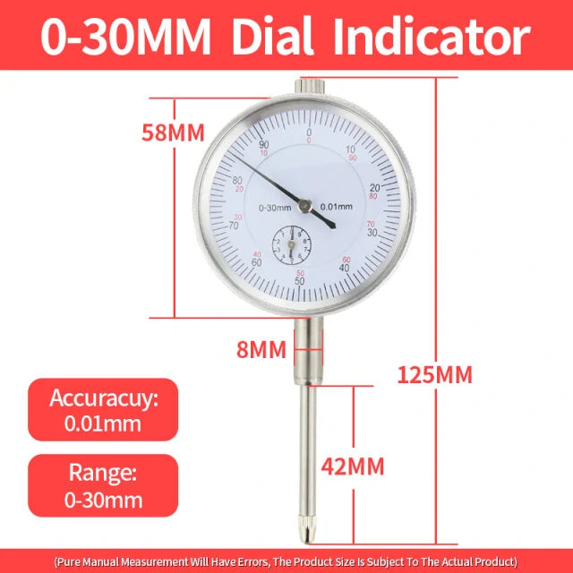 Precision Dial Indicator with Magnetic Stand - 0-10mm/30mm/0.8mm Micrometer Measuring Tool