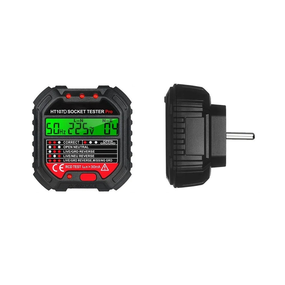 GFCI Outlet Tester HT107 with Voltage Display 90-250V for Electrical Maintenance, Office & School Lab Sockets