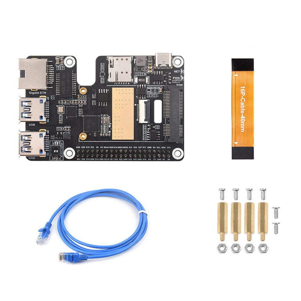 Raspberry Pi 5 MiniPCIe 4G & Gigabit Ethernet Adapter with USB 3.2 Expansion Board