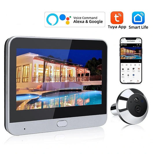Tuya Smart Home 1080P Wireless Door Peephole Camera with 120° Wide Angle, Motion Detection, One-Way Intercom, WiFi Video Eye, 5000mAh Battery, Compatible with Alexa & Google
