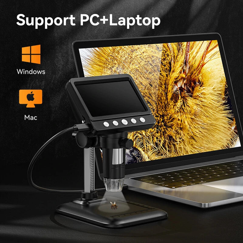 4.3 Digital Microscope, 50-1000X Magnification, 2MP, 2000mAh Battery, Ideal for Exploration & Research