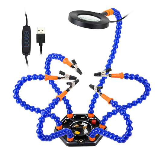 Precision Soldering Station: Aluminum Alloy 6-Claw Design with USB Magnifying Lamp