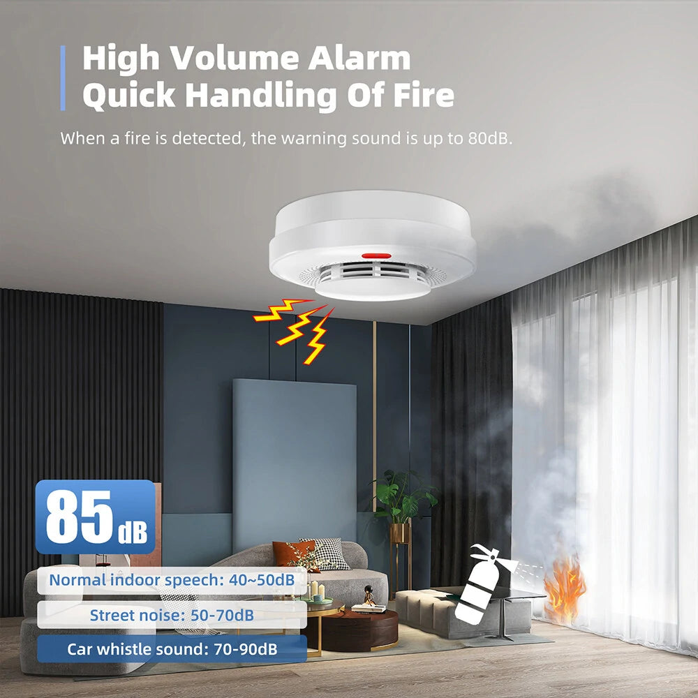 Smart WiFi Smoke Detector - Tuya Wireless Home Fire Alarm with Sound, Light & APP Control