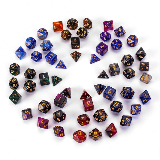 Galaxy Polyhedral Dice Set (7 Pieces) for Dungeons & Dragons - Includes D20, D12, D10, D8, D6, D4 + Bag
