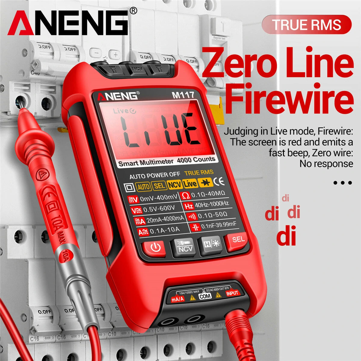 ANENG M117 High Precision True RMS Digital Multimeter with AC/DC Voltage, Current, and Resistance Measurement, Capacitor Reading, Data Hold, Auto Power Off, and Backlit Display
