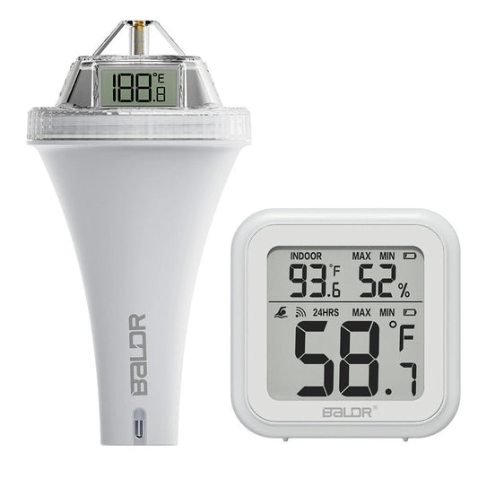 BALDR Digital Pool Thermometer with -9.9-50℃ Range & 360° View, HOMGAR App Compatible, Indoor Humidity & Temperature Measurement