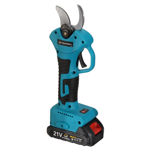 21V VIOLEWORKS Brushless Pruning Shears with 1500mAh Battery & EU Charger - Blue/Black, CE-Labeled Packaging
