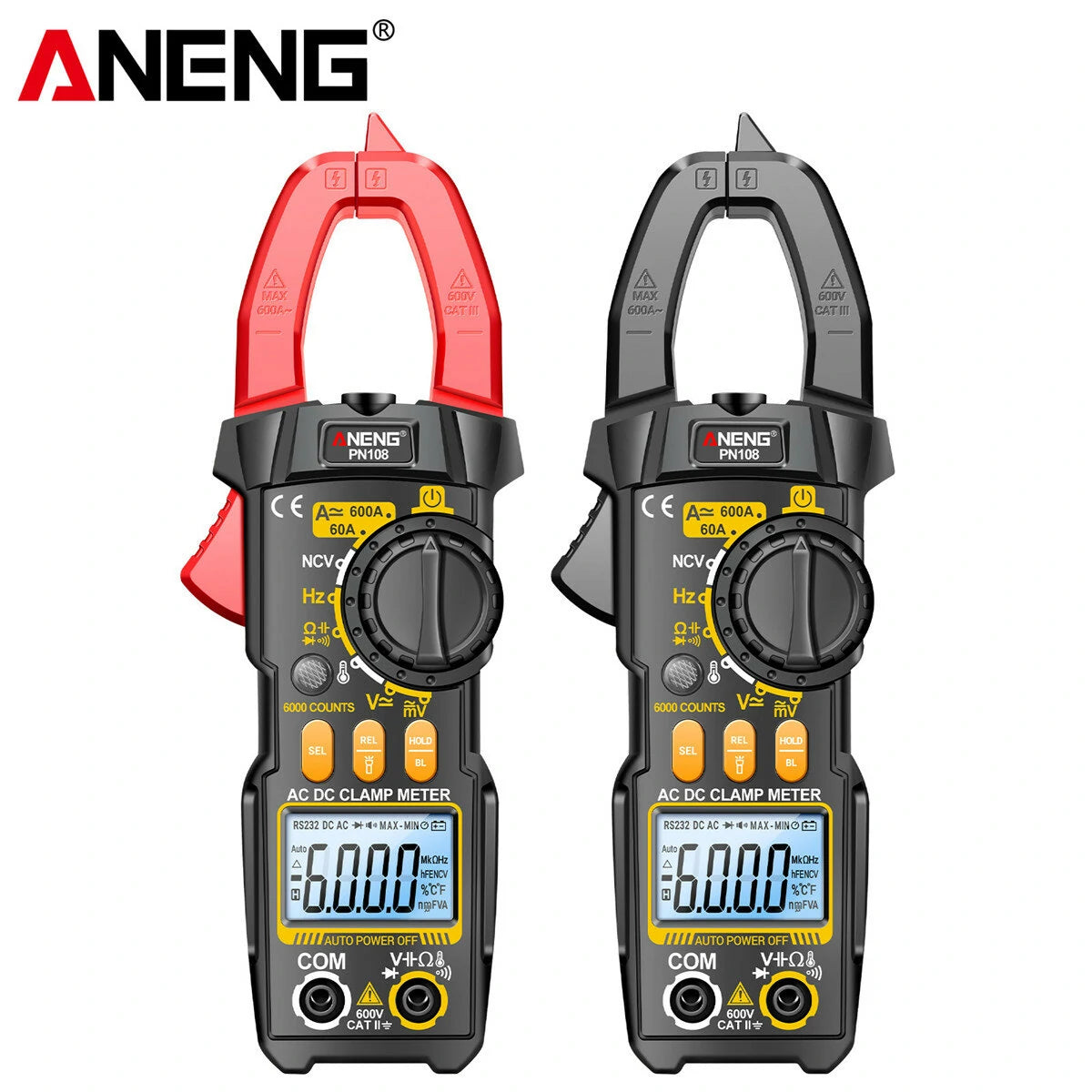 ANENG PN108 Clamp Meter | High-Precision 600A/600V AC/DC Voltage & Current Tester | Auto Power Off | Backlit Display