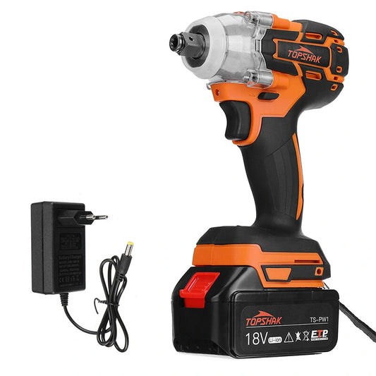 Topshak TS-PW1 380N.M Brushless Electric Impact Wrench with LED Light, Rechargeable Battery - Ideal for Woodworking & Maintenance
