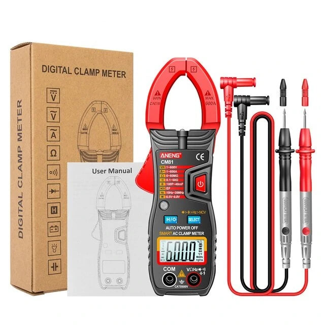 ANENG CM81 Digital Clamp Meter - 6000 Counts, Auto Range, NCV, DC/AC Voltage, Current, Resistance, Frequency, Capacitance Tester